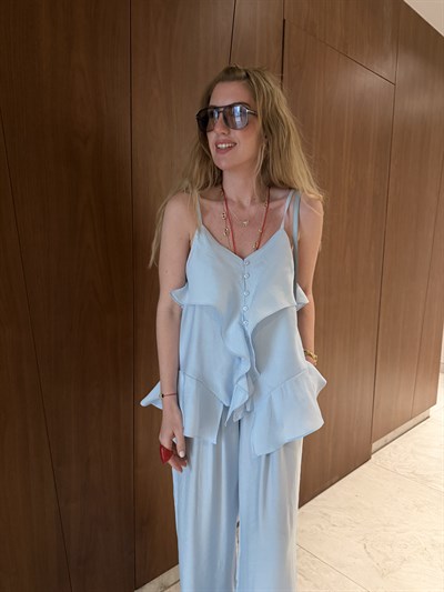Askılı Fırfır Detaylı , Bebe Mavisi , Bluz & Pantolon , Tiril Takım