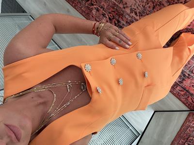Taş Düğmeli, Orange Yelek & Pantalon Takım