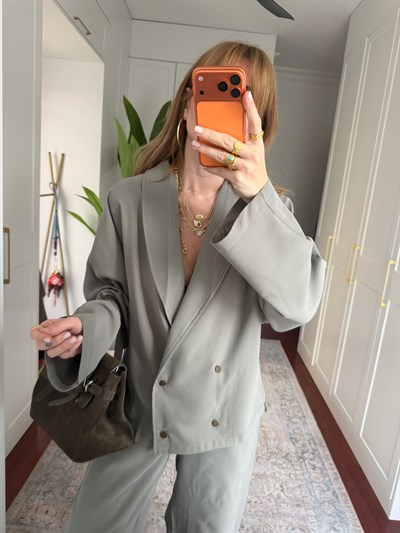 Dört Düğmeli , Premium Double Tencel , Nil Yeşili Blazer Takım