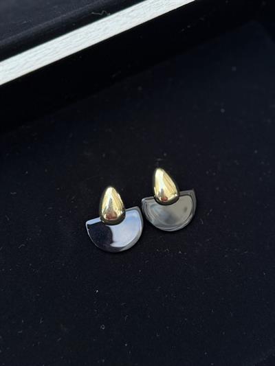 Damla Gold & Yarım Ay , Siyah Vintage Küpe