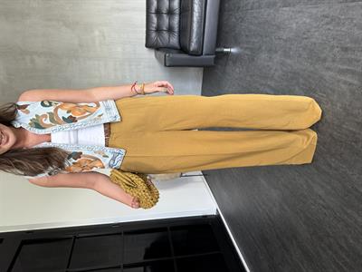 Hasır Kemerli , Yağ Yeşili , Premium Keten , Palazzo