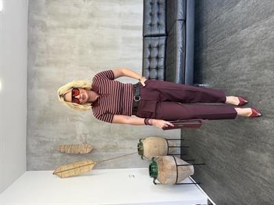 Premium Likralı Krep Kumaş , Kemerli Bordo Pantolon