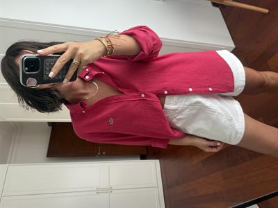 Orijinal Marka Fuşya Keten Gömlek