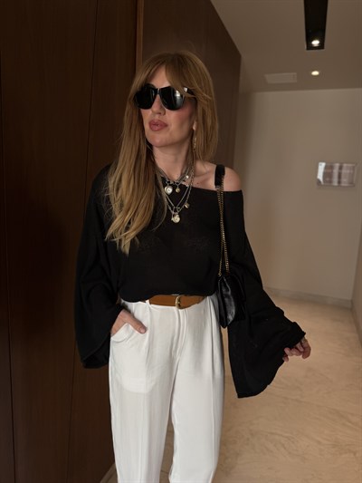 Yarasa Kol , Siyah , Kayık Yaka Merserize