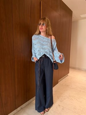 Deri Kemerli , Premium İthal Keten , Lacivert Pantolon