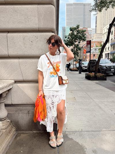 Orange Desenli , %100 Cotton , Ekru T-shirt