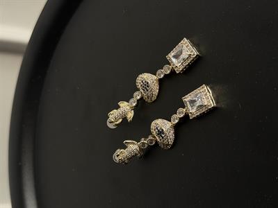 Full Zirkon Taşlı , Kalp & Göz Detaylı , Gold  Küpe