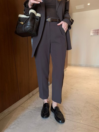 Orijinal Model , Premium , Acıkahve , Kemerli Blazer & Pantolon Takım