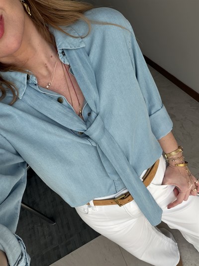 Mavi Kravatlı Premium Tencel Jean Gömlek