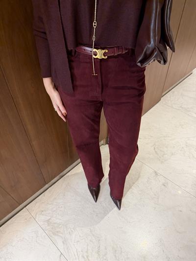 Premium , Bordo , Süet Palazzo Pantolon