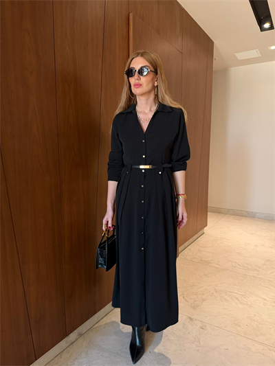 Orijinal Model , Double Krep Kumaş , Kemerli Siyah Elbise