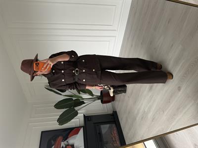 Düğme Detaylı, Kemerli Acıkahve Ceket & Pantalon Takım