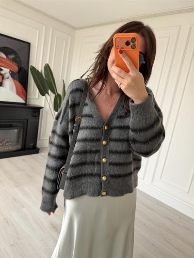 Siyah Çizgili , Gold Düğmeli , Füme Triko Hırka