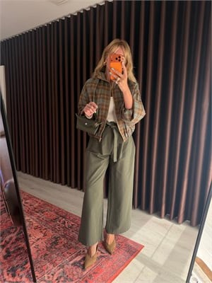 Kuşaklı Haki Premium Pantalon