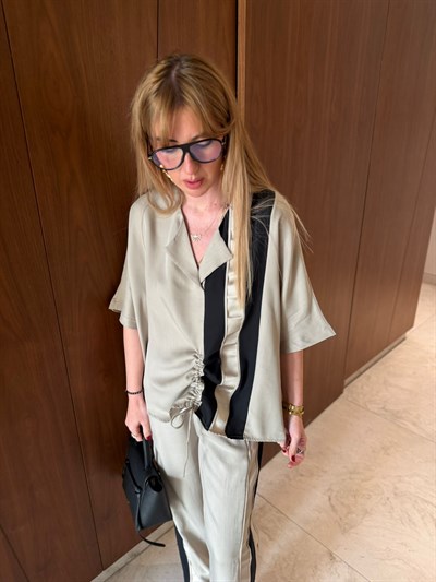 Orijinal Model , Ayarlanabilir Büzgülü , Colorblock Bej Takım
