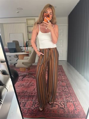 Premium, Renkli Çizgili Taba Tiril Pantalon