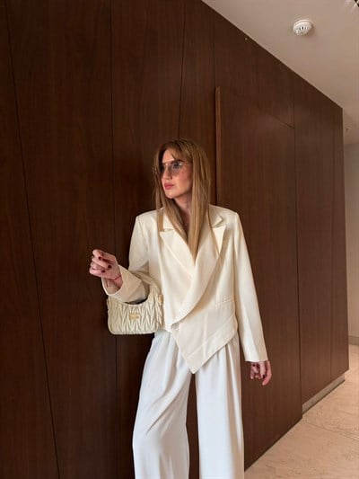 Orijinal Model , Ekru , Kruvaze Ceket & Pantolon Takım