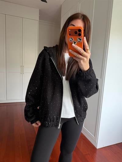 Taş Çakımlı , Parıltılı , Siyah Sweatshirt