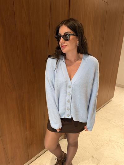 CLN Düğmeli , Yumuşacık , Bebe Mavisi Triko Hırka