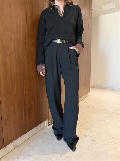 Özel Dokulu , Siyah , Palazzo Pantolon