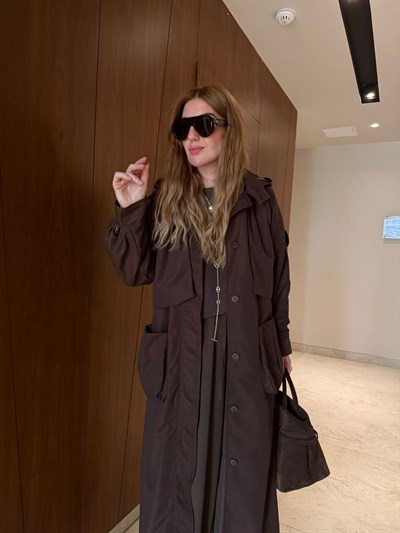 Orijinal Model , Kapüşonlu , Tasarım , Acıkahve Trençkot