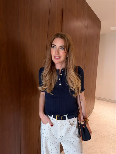 Polo Yaka , Gold Düğmeli , Lacivert , Saç Örgü Triko