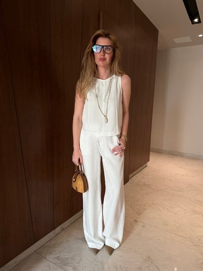 Orijinal Model , Yumuşacık , Bluz & Palazzo Ekru , Tencel Jean Takım