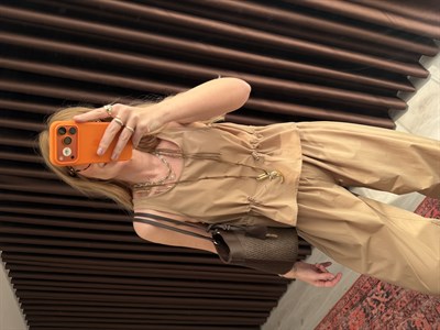 Orijinal Model , Belden Büzgülü , Camel Bluzlu Takım