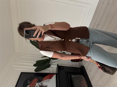 Orijinal Model , Gold Düğmeli , Çelik Örme , Acı Kahve Yelek