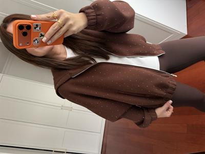 Taş Çakımlı , Parıltılı , Acı Kahve Sweatshirt