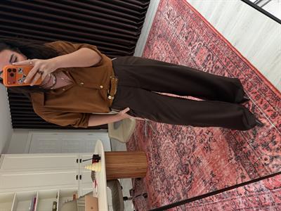 Yanları Süet Biyeli Acıkahve Palazzo Pantalon