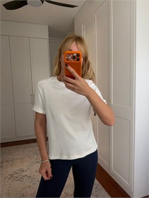 Vatkalı Beyaz Bisiklet Yaka T-Shirt