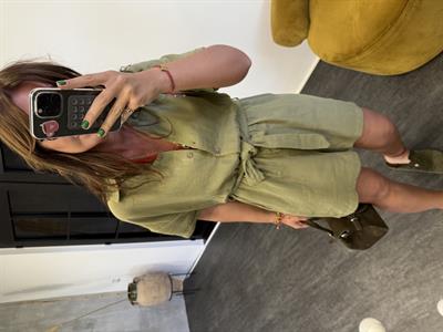 Beli Lastikli , Kuşaklı , %100 Coton , Haki Müslim Tulum