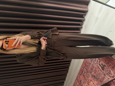 Orijinal Model , Acıkahve Şifon & Krep Mix , Tasarım Ceket Pantolon Takım