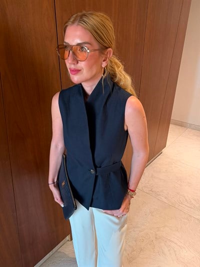 Orijinal Model , Düğme Detaylı , Lacivert Keten Yelek