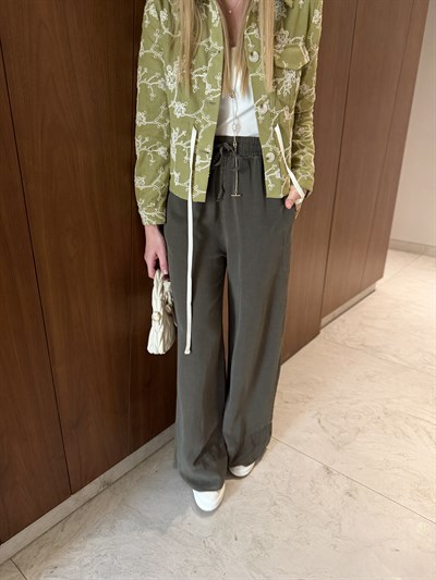 %100 Tencel , Haki Palazzo Pantolon 