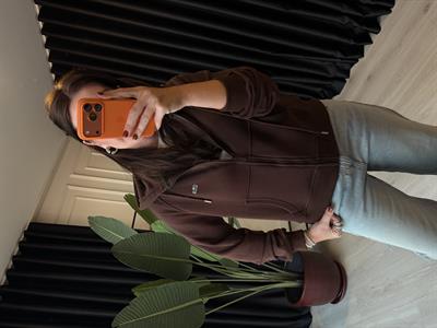Orijinal Marka Önden Fermuarlı Kahverengi Sweatshirt