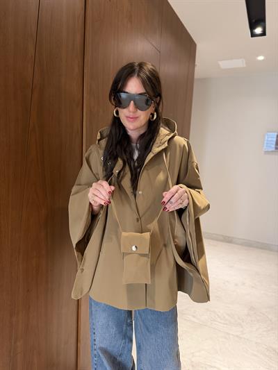 Çantalı , Premium , Camel Pelerin Trençkot 