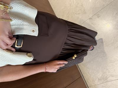 Orijinal Model, Kemerli, Altı Şifon Detaylı Acı Kahve Etek