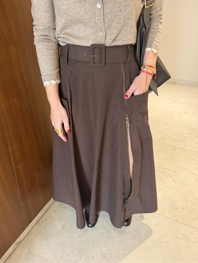 Orijinal Model , Fermuar Yırtmaçlı , Acıkahve Kemerli Etek