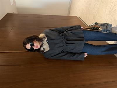 Peluş Yaka , Antrasit , Kuşaklı Kaşe Kaban