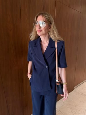 Orijinal Model , Premium Tencel , Lacivert , Kruvaze Ceket & Pantolon Takım