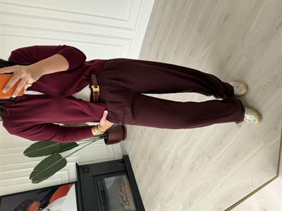 Arka Beli Lastikli , Gold Düğmeli , Mürdüm , Krep Palazzo