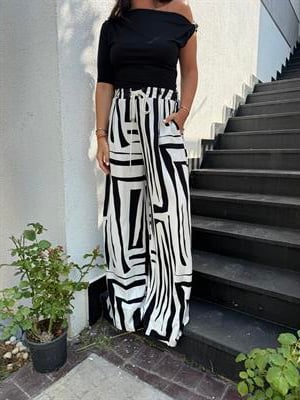 Arkası Lastikli , Siyah Beyaz , Tiril Pantolon