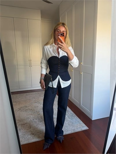 Cebi Taş İşlemeli , Koyu Lacivert , Tencel Jean Pantolon