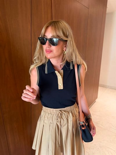 Lacivert & Camel , Polo Yaka Premium Elbise