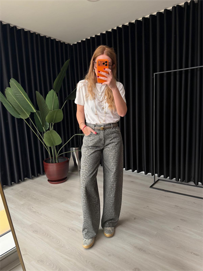 Orijinal Marka , Taş İşlemeli , Füme Leopar Jean