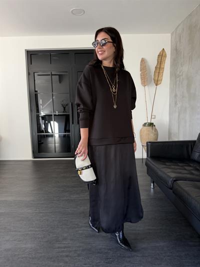 Orijinal Model , Modal Sweat & Saten , Siyah Elbise 