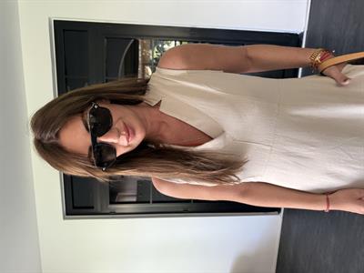 Belden Oturtmalı , Bej , Tencel Keten Elbise