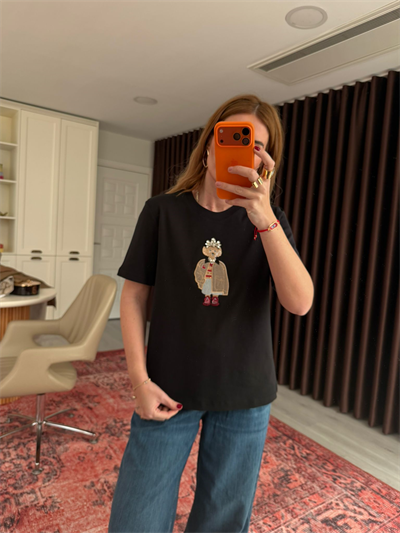 Orijinal Marka , Ayıcık Ve Taş İşlemeli , Siyah T-shirt